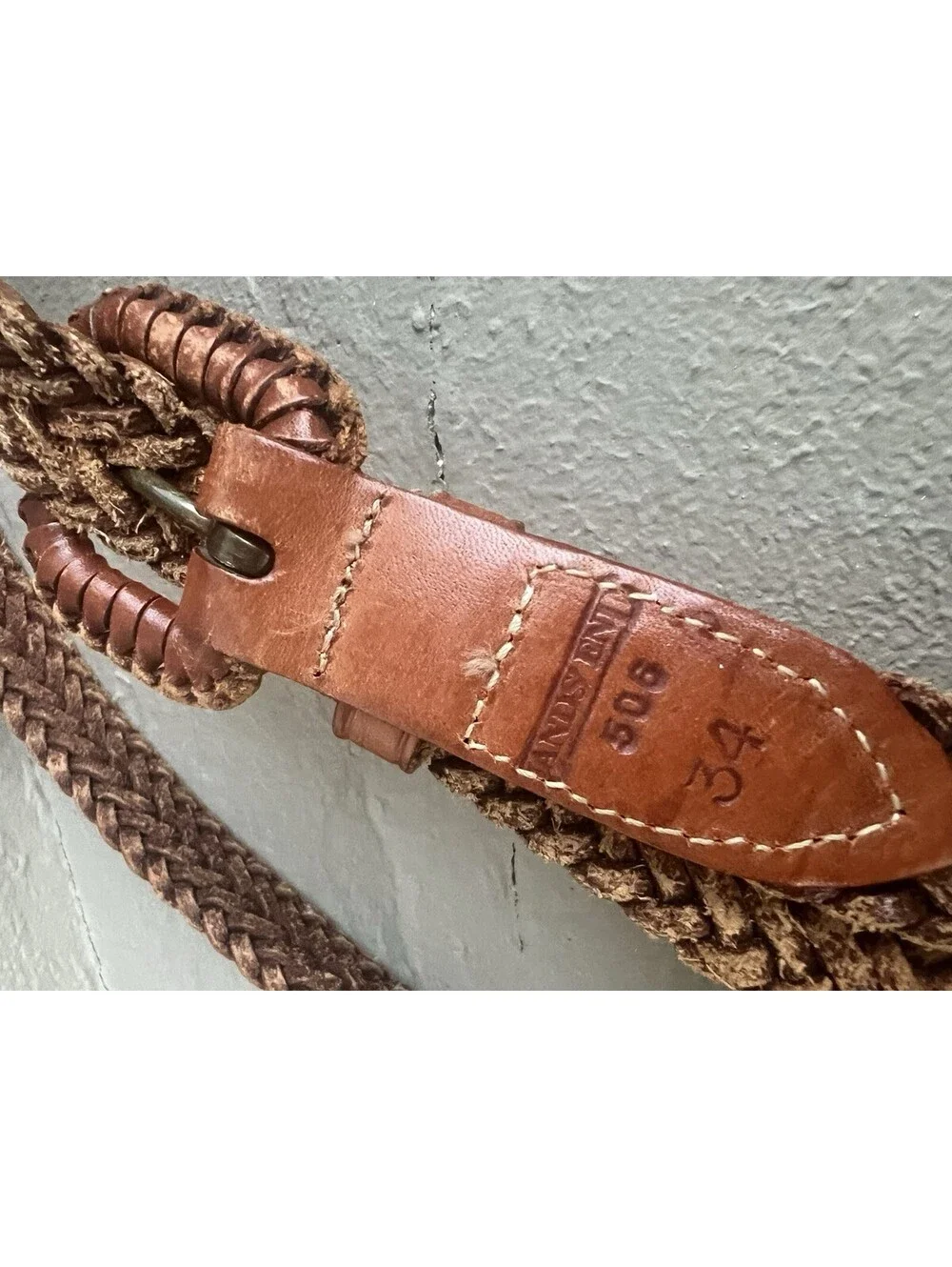 vintage Lands' End brown leather braided belt (style #506) in a size 34